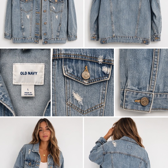 Old Navy Light Blue Denim Jacket size Large - Picture 3 of 8